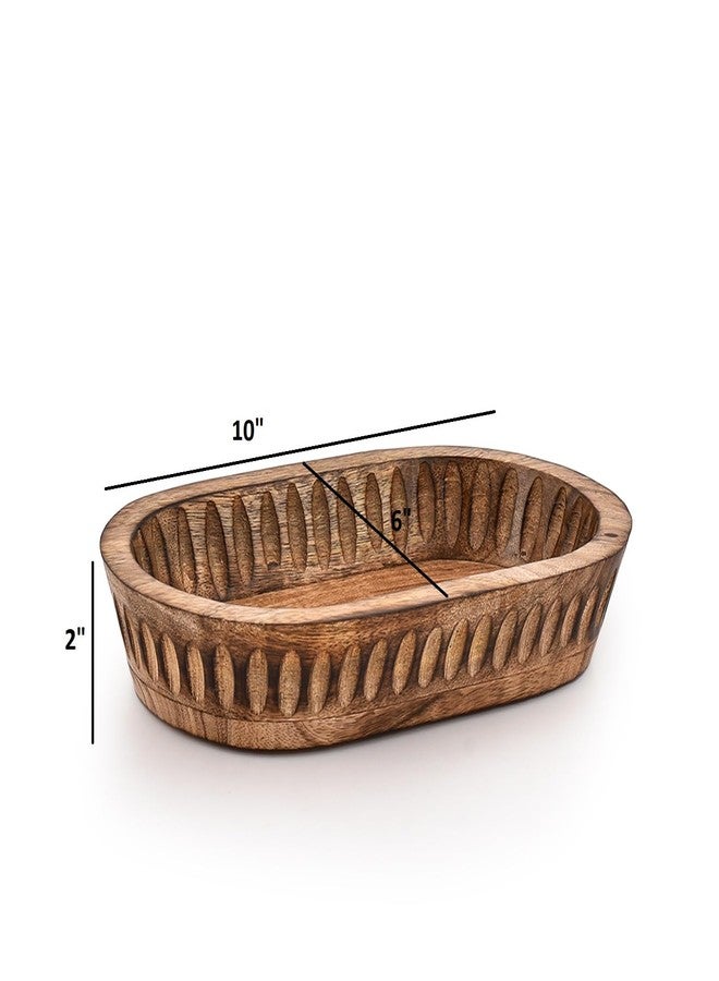 Kaizen Casa Decorative Bowl Mango Wood for Home Decor, Unique Centerpiece Bowl, with Hand Carved Vertical Stripes for Home Decor, Bathroom, Kitchen Counter, & More (10" x 6" x 2") - Image 4